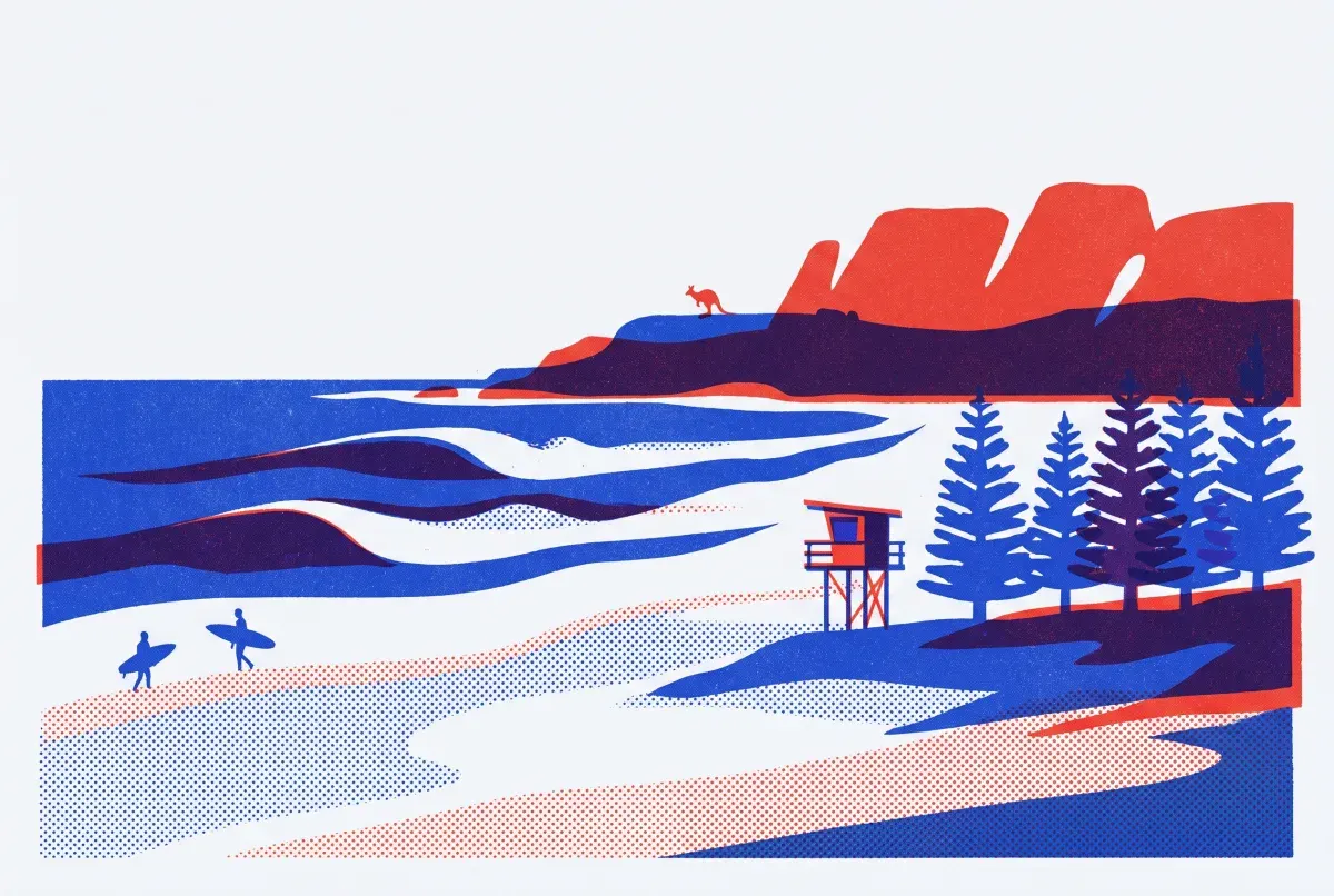 Illustrated postcard: everyday life in Australia