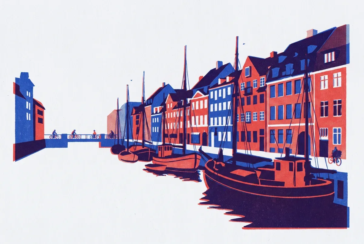 Illustrated postcard: everyday life in Denmark