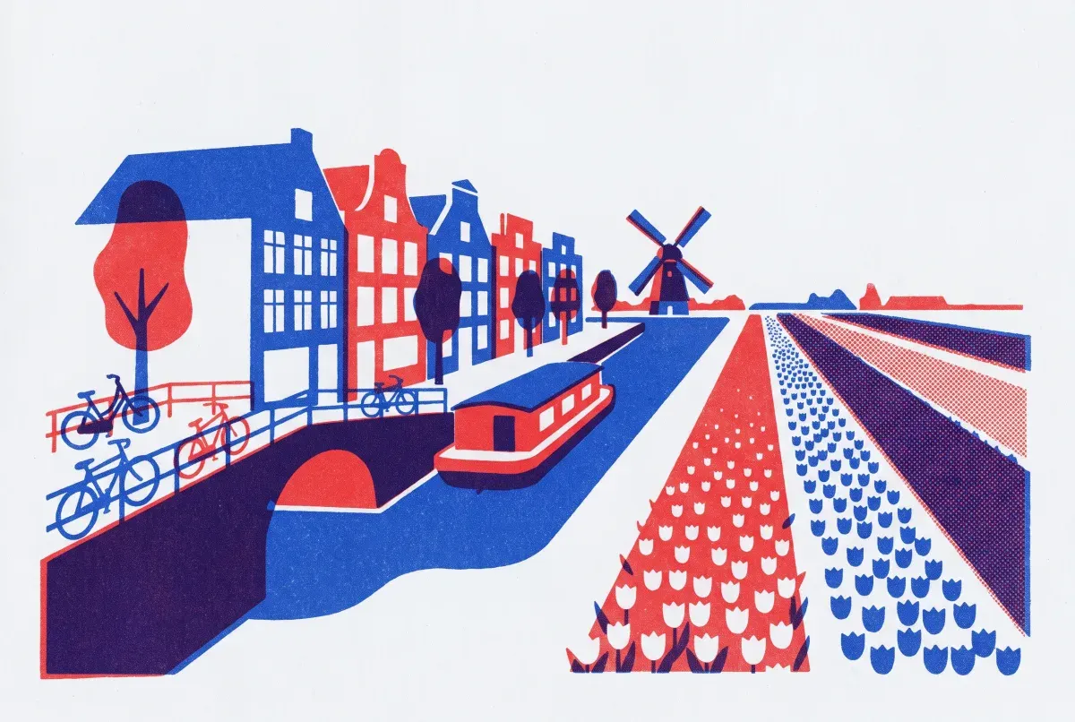 Illustrated postcard: everyday life in Netherlands