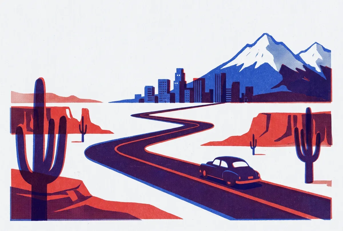 Illustrated postcard of The Americas