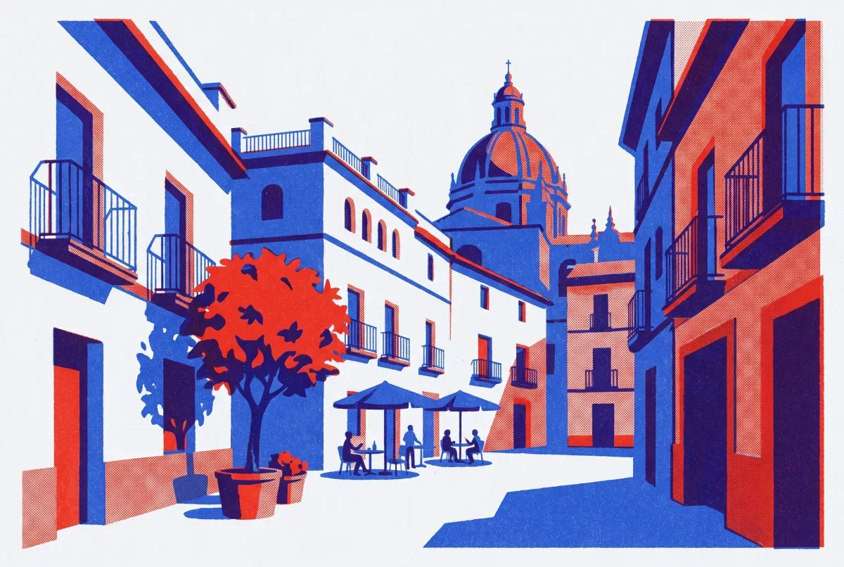 Illustrated postcard: everyday life in Spain
